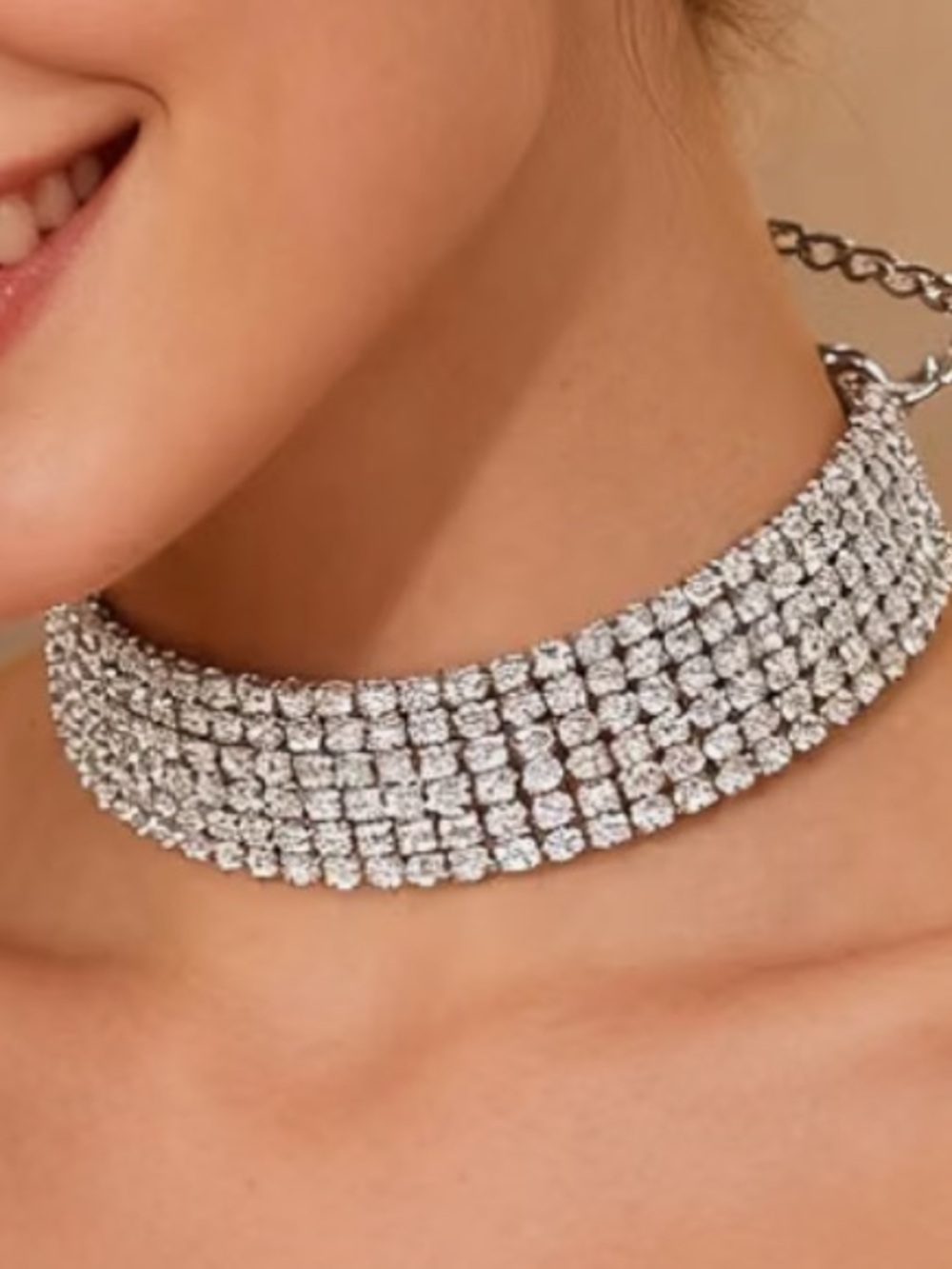 Crystal thick wide row chain sparkly Rhinestone choker necklace y2k 90’s sexy